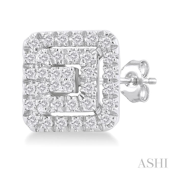 1/5 Ctw Double Halo Square Shape Petite Round Cut Diamond Fashion Stud Earrings in 10K White Gold