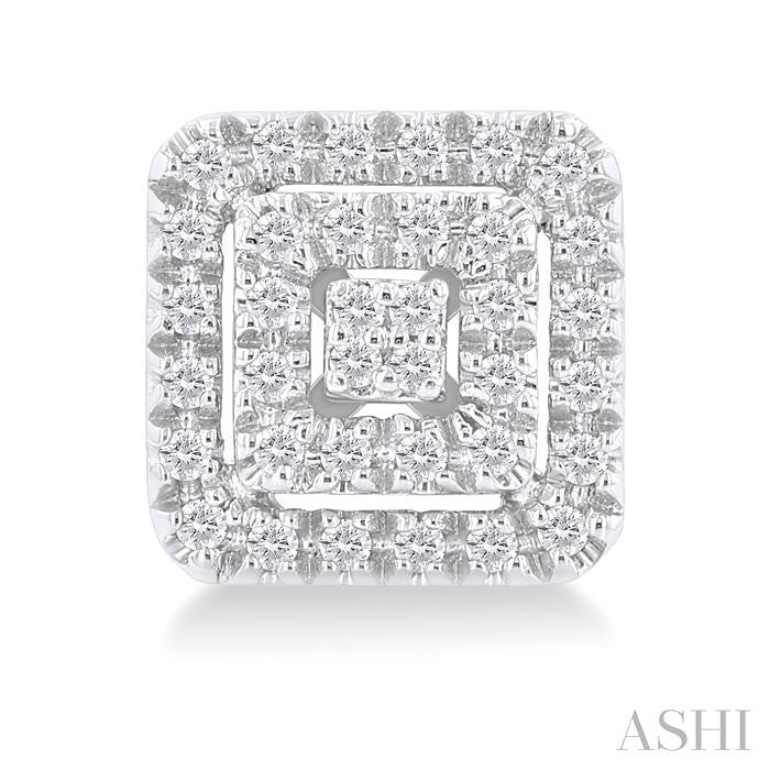 1/5 Ctw Double Halo Square Shape Petite Round Cut Diamond Fashion Stud Earrings in 10K White Gold