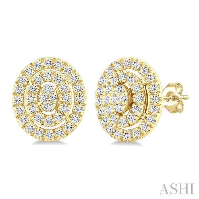 1/5 Ctw Double Halo Oval Shape Petite Round Cut Diamond Fashion Stud Earrings in 10K Yellow Gold