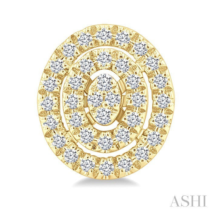 1/5 Ctw Double Halo Oval Shape Petite Round Cut Diamond Fashion Stud Earrings in 10K Yellow Gold