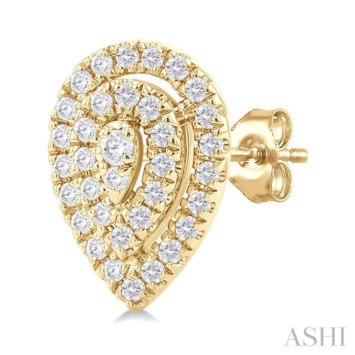 1/5 Ctw Double Halo Pear Shape Petite Round Cut Diamond Fashion Stud Earrings in 10K Yellow Gold