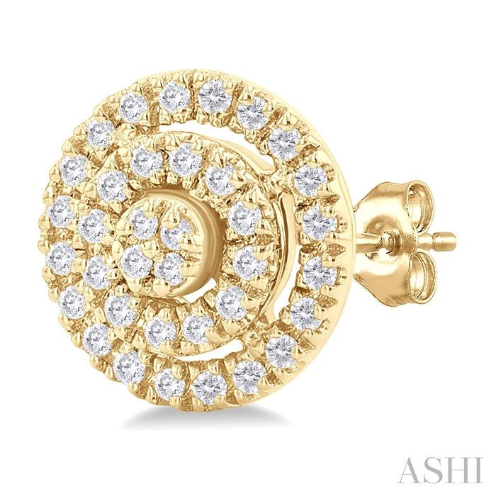 1/5 Ctw Double Halo Round Shape Petite Round Cut Diamond Fashion Stud Earrings in 10K Yellow Gold