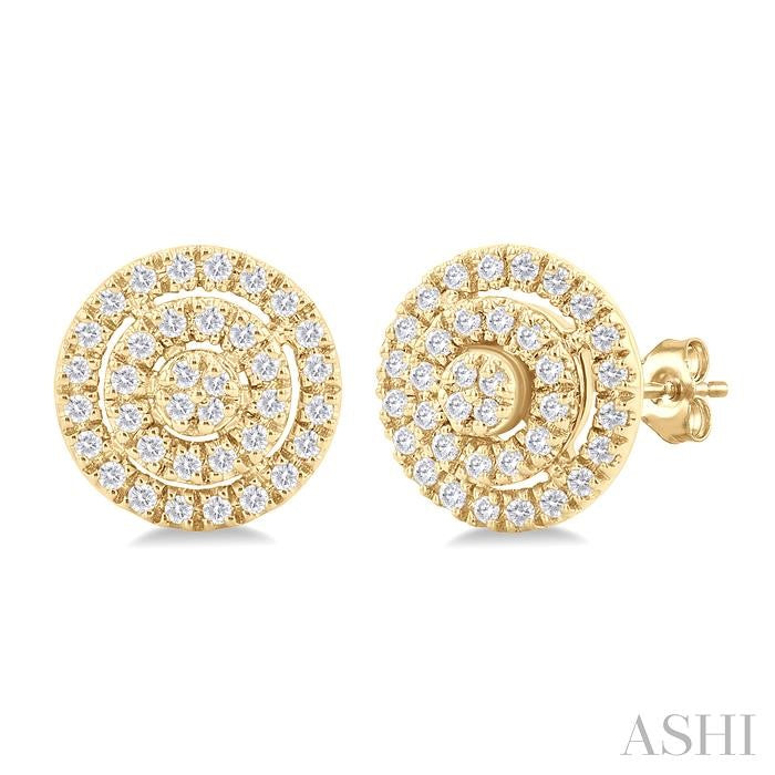 1/5 Ctw Double Halo Round Shape Petite Round Cut Diamond Fashion Stud Earrings in 10K Yellow Gold
