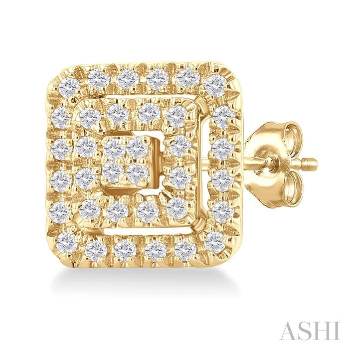 1/5 Ctw Double Halo Square Shape Petite Round Cut Diamond Fashion Stud Earrings in 10K Yellow Gold