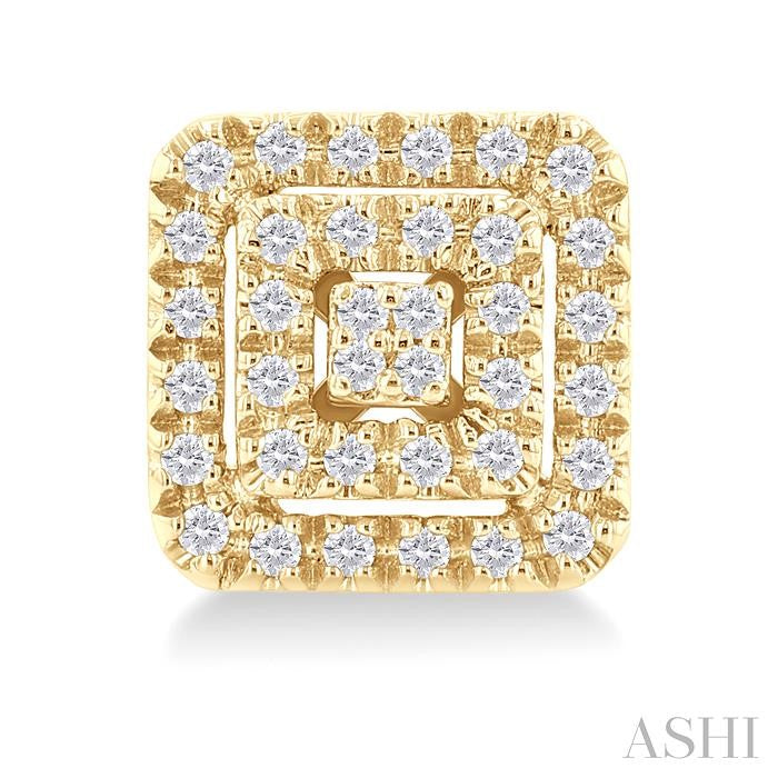1/5 Ctw Double Halo Square Shape Petite Round Cut Diamond Fashion Stud Earrings in 10K Yellow Gold