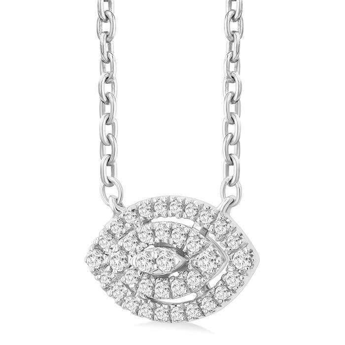 1/6 Ctw Double Halo Marquise Shape Petite Round Cut Diamond Fashion Pendant With Chain in 10K White Gold