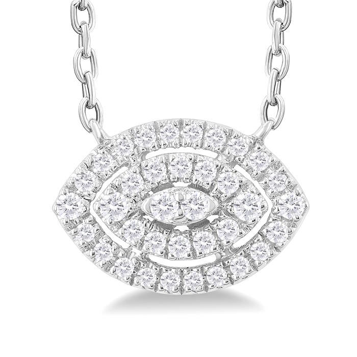 1/6 Ctw Double Halo Marquise Shape Petite Round Cut Diamond Fashion Pendant With Chain in 10K White Gold