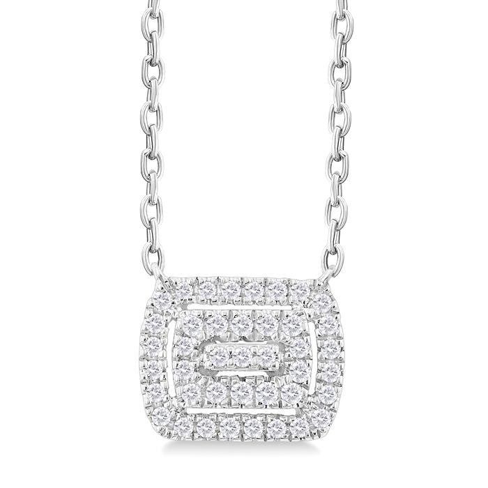 1/6 Ctw Double Halo Emerald Shape Petite Round Cut Diamond Fashion Pendant With Chain in 10K White Gold
