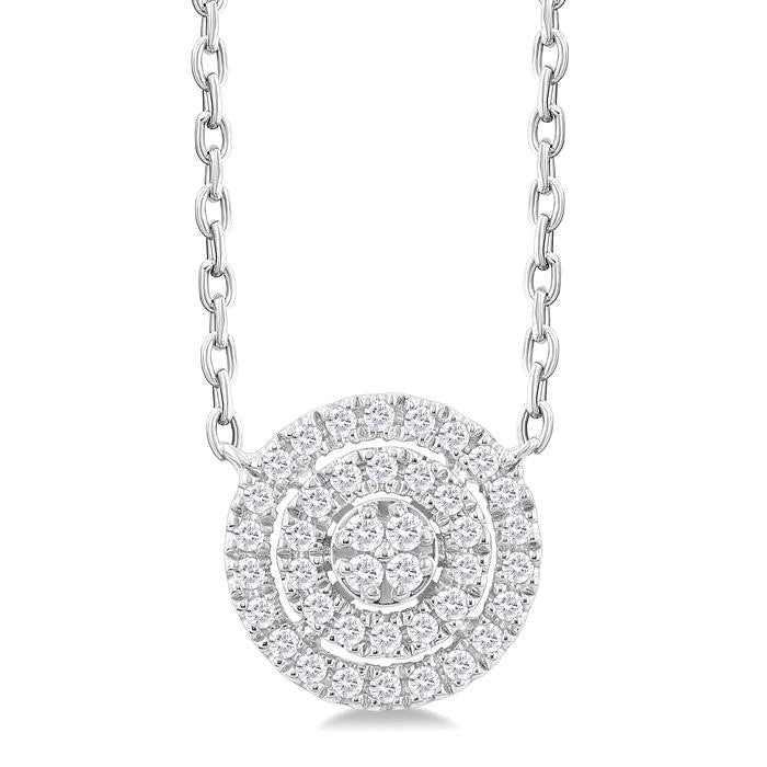 1/6 Ctw Double Halo Round Shape Petite Round Cut Diamond Fashion Pendant With Chain in 10K White Gold