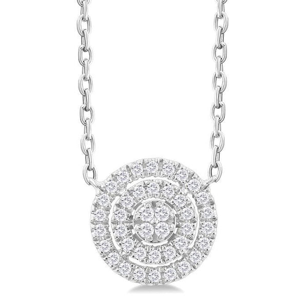 1/6 Ctw Double Halo Round Shape Petite Round Cut Diamond Fashion Pendant With Chain in 10K White Gold