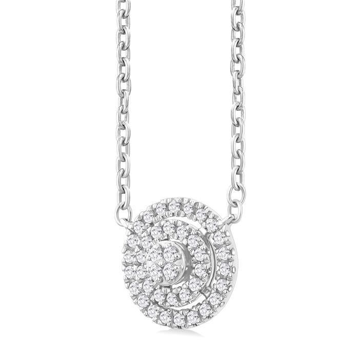 1/6 Ctw Double Halo Round Shape Petite Round Cut Diamond Fashion Pendant With Chain in 10K White Gold