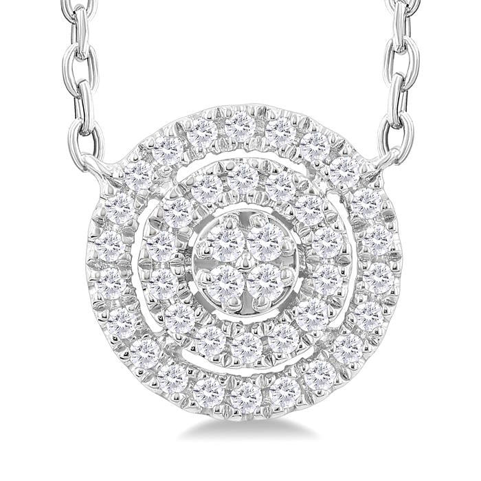 1/6 Ctw Double Halo Round Shape Petite Round Cut Diamond Fashion Pendant With Chain in 10K White Gold