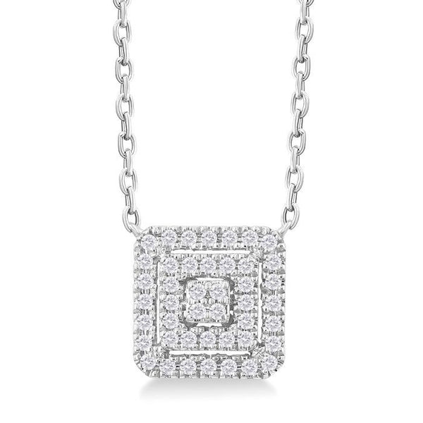 1/6 Ctw Double Halo Square Shape Petite Round Cut Diamond Fashion Pendant With Chain in 10K White Gold
