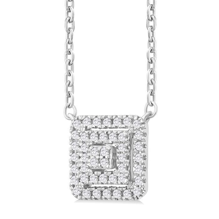 1/6 Ctw Double Halo Square Shape Petite Round Cut Diamond Fashion Pendant With Chain in 10K White Gold