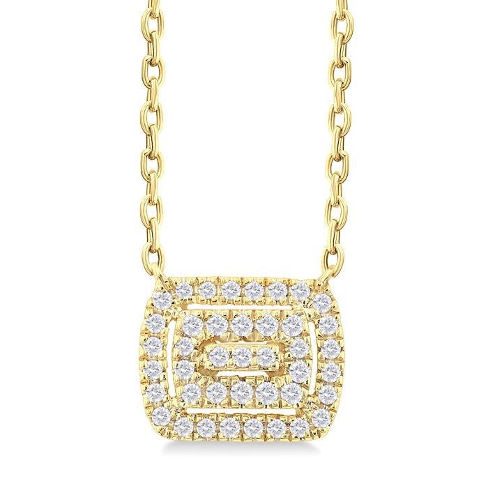 1/6 Ctw Double Halo Emerald Shape Petite Round Cut Diamond Fashion Pendant With Chain in 10K Yellow Gold