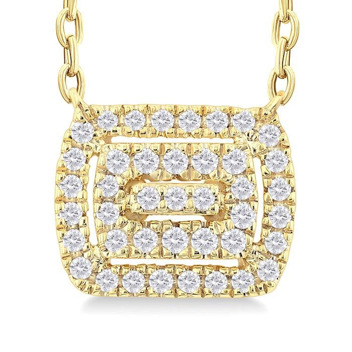 1/6 Ctw Double Halo Emerald Shape Petite Round Cut Diamond Fashion Pendant With Chain in 10K Yellow Gold