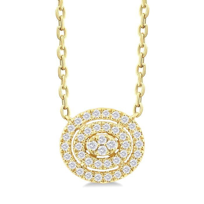 1/6 Ctw Double Halo Oval Shape Petite Round Cut Diamond Fashion Pendant With Chain in 10K Yellow Gold