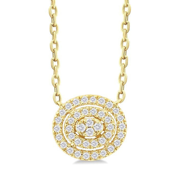 1/6 Ctw Double Halo Oval Shape Petite Round Cut Diamond Fashion Pendant With Chain in 10K Yellow Gold