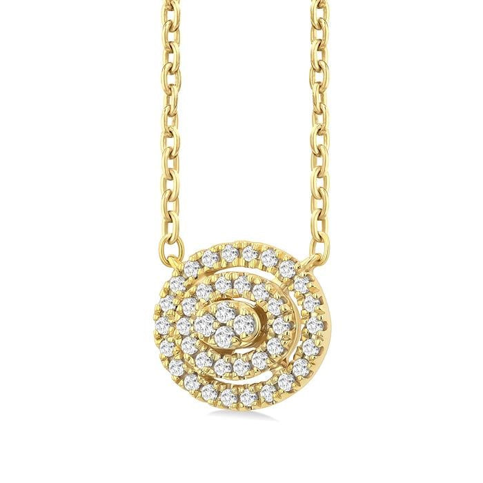 1/6 Ctw Double Halo Oval Shape Petite Round Cut Diamond Fashion Pendant With Chain in 10K Yellow Gold