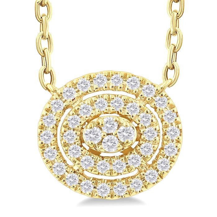 1/6 Ctw Double Halo Oval Shape Petite Round Cut Diamond Fashion Pendant With Chain in 10K Yellow Gold