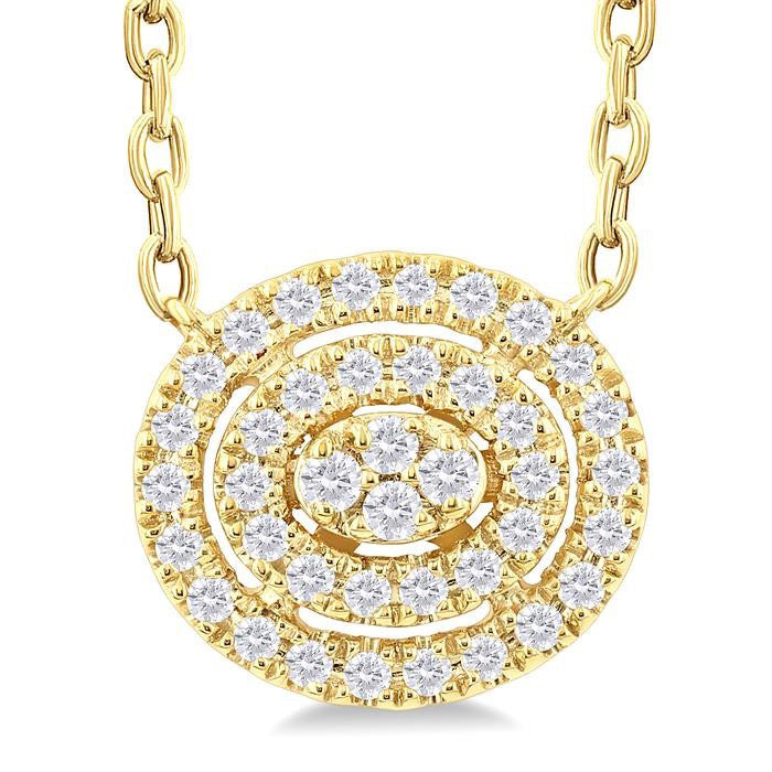 Oval Shape Petite Halo Diamond Fashion Pendant