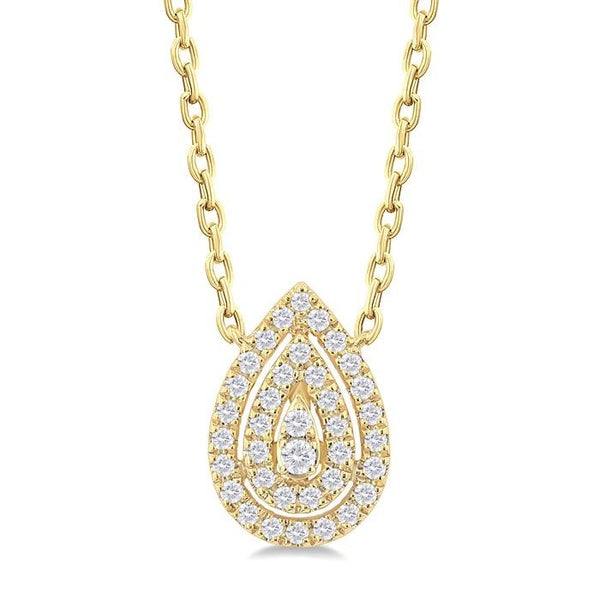 1/6 Ctw Double Halo Pear Shape Petite Round Cut Diamond Fashion Pendant With Chain in 10K Yellow Gold