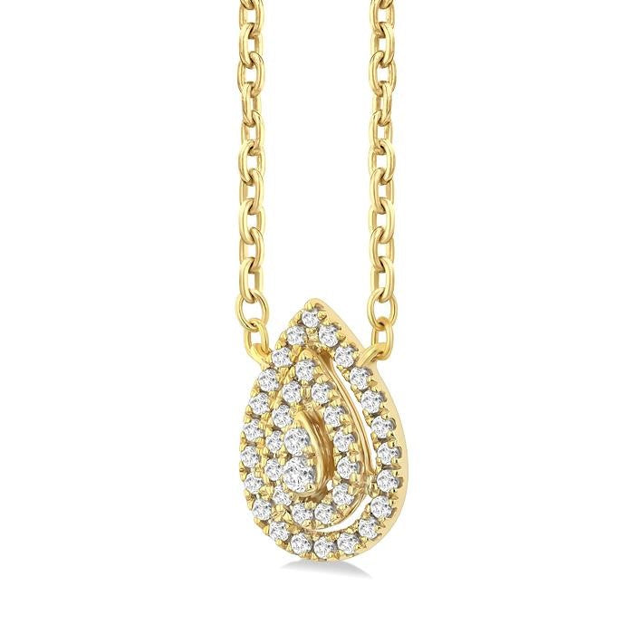 1/6 Ctw Double Halo Pear Shape Petite Round Cut Diamond Fashion Pendant With Chain in 10K Yellow Gold