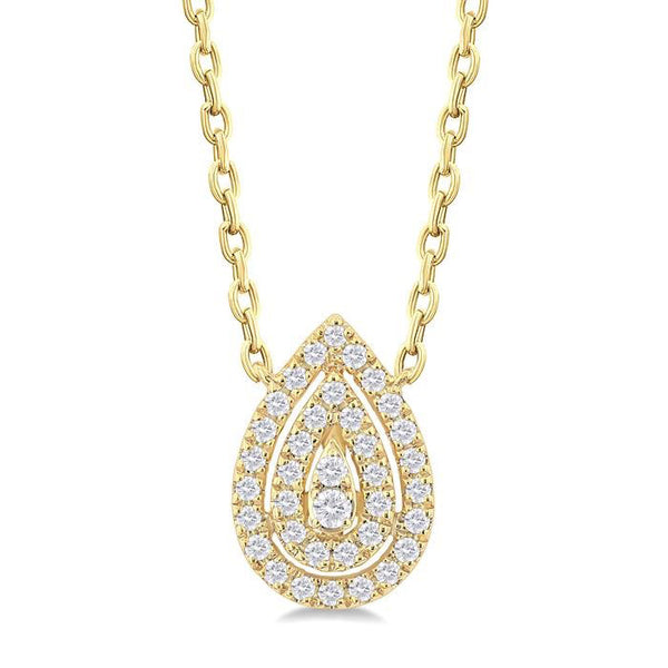 1/6 Ctw Double Halo Pear Shape Petite Round Cut Diamond Fashion Pendant With Chain in 10K Yellow Gold