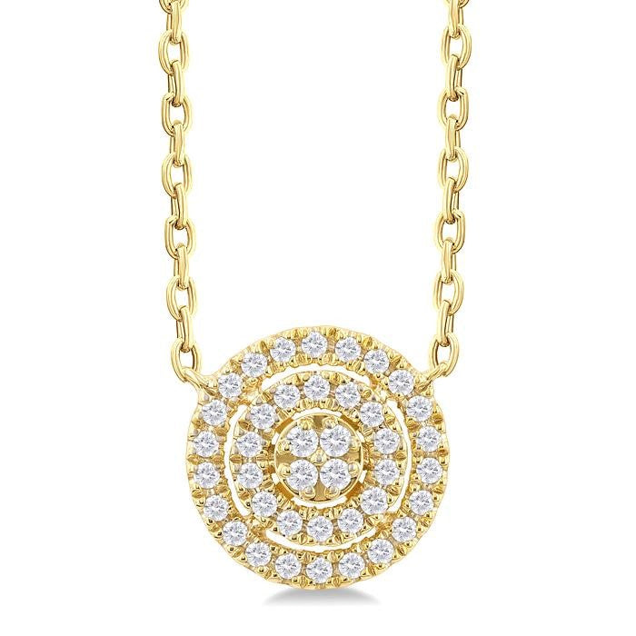 1/6 Ctw Double Halo Round Shape Petite Round Cut Diamond Fashion Pendant With Chain in 10K Yellow Gold