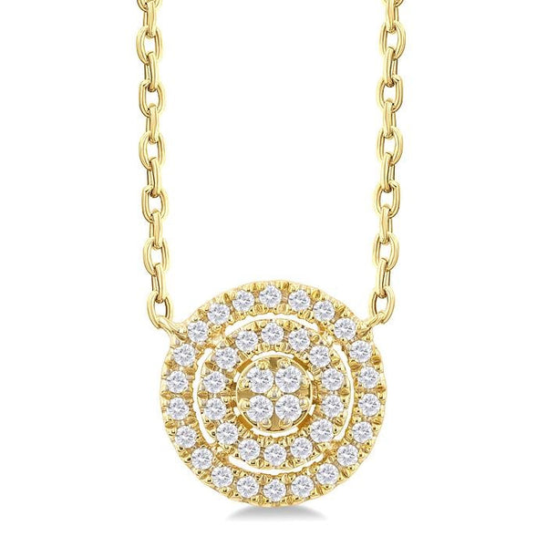 1/6 Ctw Double Halo Round Shape Petite Round Cut Diamond Fashion Pendant With Chain in 10K Yellow Gold