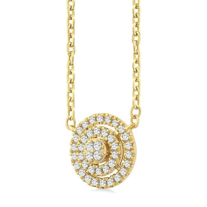 1/6 Ctw Double Halo Round Shape Petite Round Cut Diamond Fashion Pendant With Chain in 10K Yellow Gold