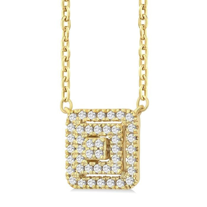 1/6 Ctw Double Halo Square Shape Petite Round Cut Diamond Fashion Pendant With Chain in 10K Yellow Gold