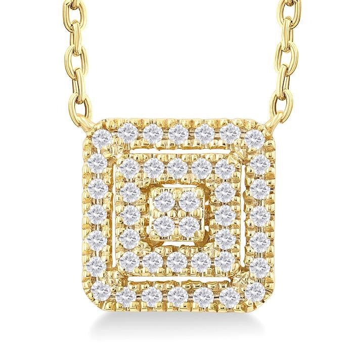 1/6 Ctw Double Halo Square Shape Petite Round Cut Diamond Fashion Pendant With Chain in 10K Yellow Gold
