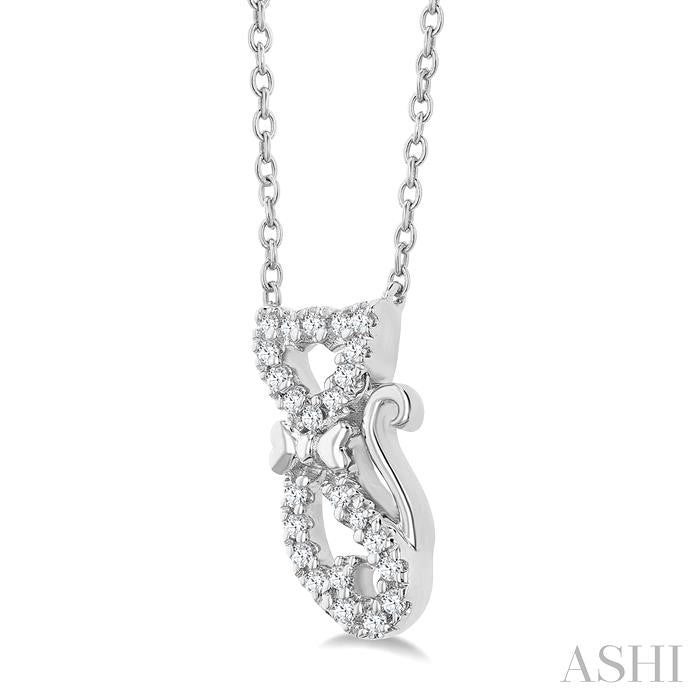 1/10 Ctw Cat Shape Petite Round Cut Diamond Fashion Pendant With Chain in 10K White Gold