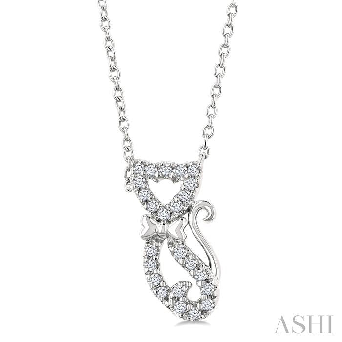 1/10 Ctw Cat Shape Petite Round Cut Diamond Fashion Pendant With Chain in 10K White Gold