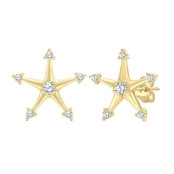 1/6 Ctw Round Cut Diamond Star Petite Earrings in 10K Yellow Gold