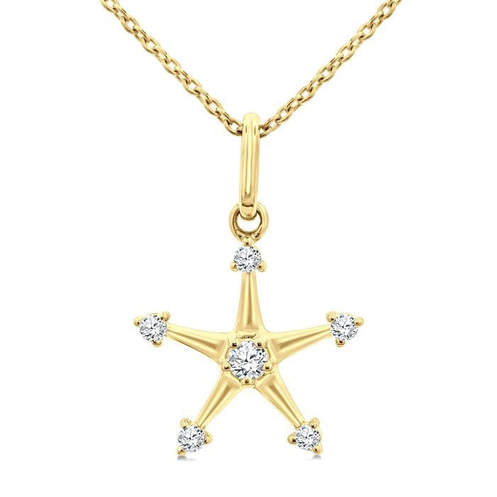 1/10 Ctw Star Round Cut Diamond Petite Fashion Pendant With Chain in 10K Yellow Gold