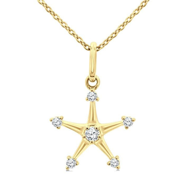 1/10 Ctw Star Round Cut Diamond Petite Fashion Pendant With Chain in 10K Yellow Gold