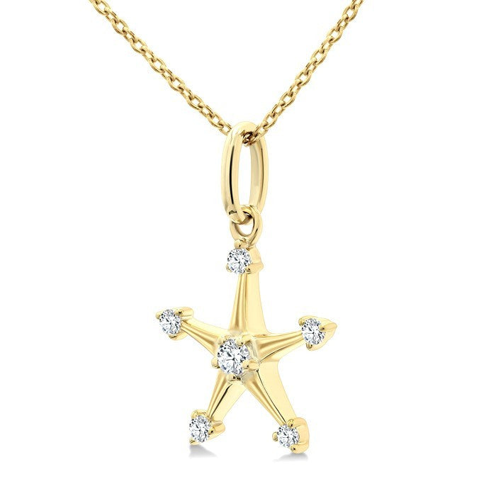 1/10 Ctw Star Round Cut Diamond Petite Fashion Pendant With Chain in 10K Yellow Gold