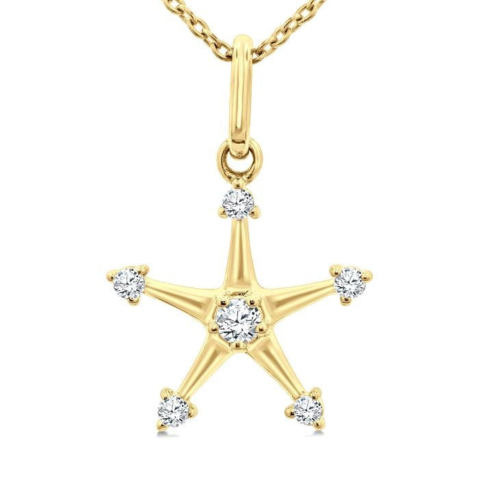 1/10 Ctw Star Round Cut Diamond Petite Fashion Pendant With Chain in 10K Yellow Gold