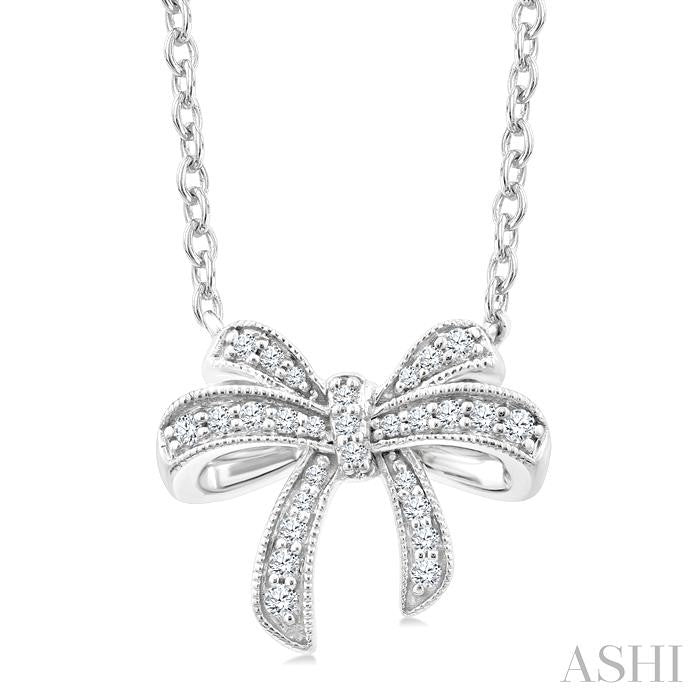 1/6 Ctw Bow Round Cut Diamond Petite Fashion Pendant With Chain in 10K White Gold