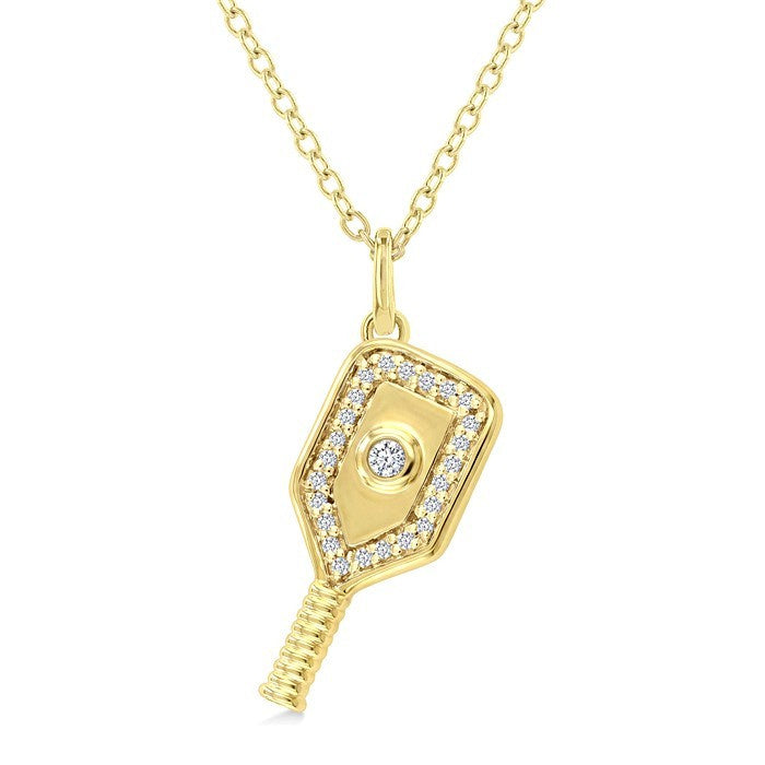 1/10 Ctw Round Cut Diamond Petite Pickleball Fashion Pendant With Chain in 10K Yellow Gold