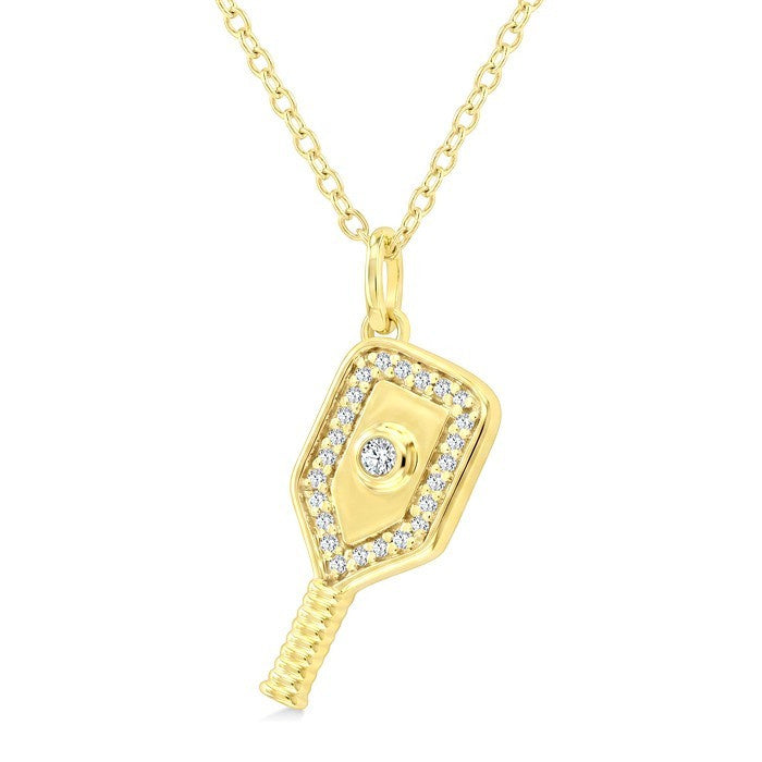 1/10 Ctw Round Cut Diamond Petite Pickleball Fashion Pendant With Chain in 10K Yellow Gold