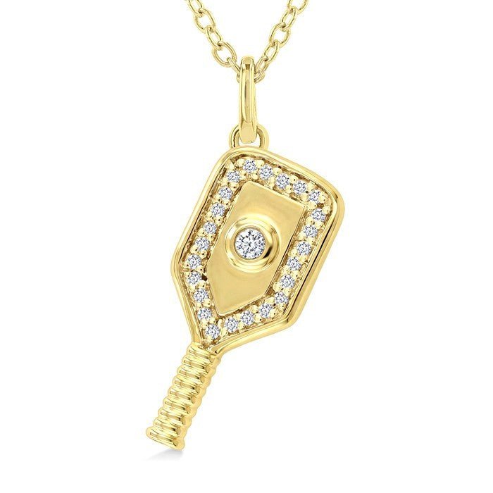 1/10 Ctw Round Cut Diamond Petite Pickleball Fashion Pendant With Chain in 10K Yellow Gold