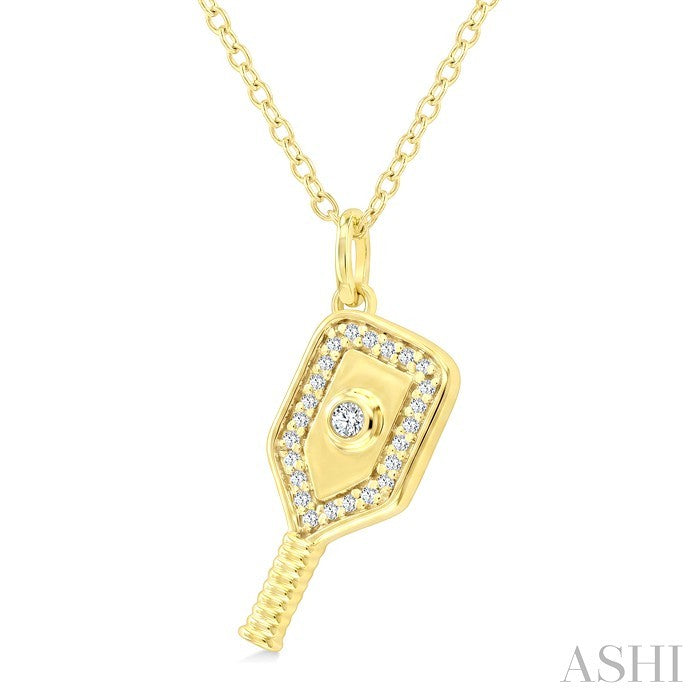 1/10 Ctw Round Cut Diamond Petite Pickleball Fashion Pendant With Chain in 10K Yellow Gold