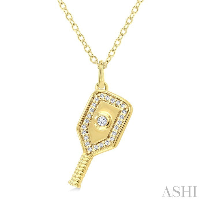 1/10 Ctw Round Cut Diamond Petite Pickleball Fashion Pendant With Chain in 10K Yellow Gold