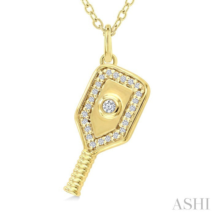 1/10 Ctw Round Cut Diamond Petite Pickleball Fashion Pendant With Chain in 10K Yellow Gold
