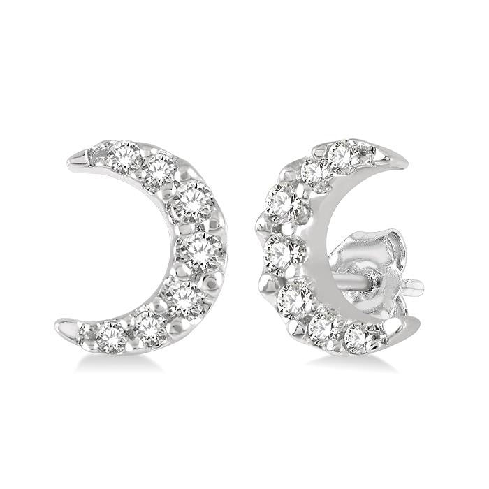 1/10 Ctw Crescent Moon Round Cut Diamond Petite Fashion Earrings in 14K White Gold