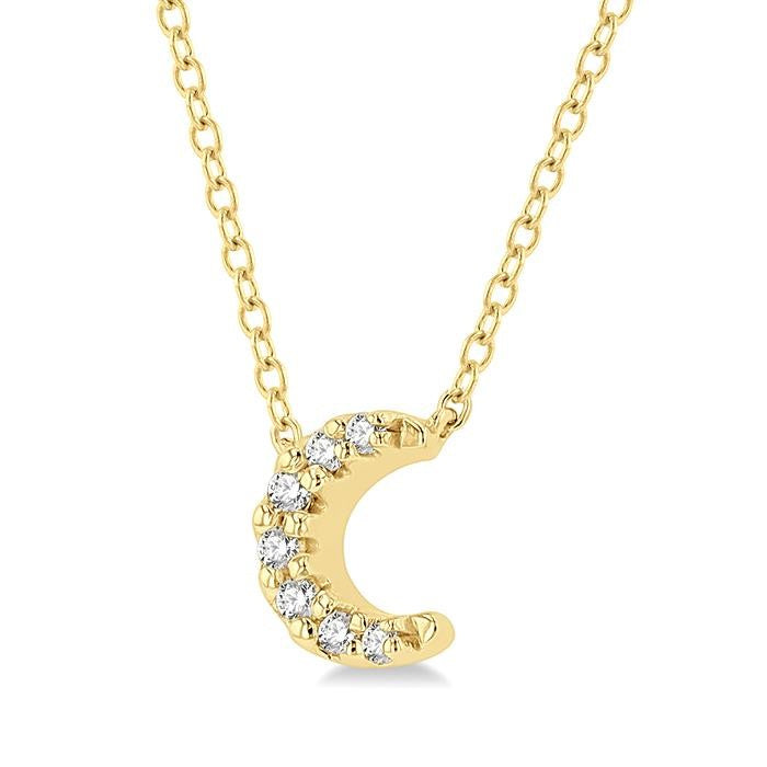 1/20 Ctw Crescent Round Cut Diamond Petite Fashion Pendant With Chain in 14K Yellow Gold
