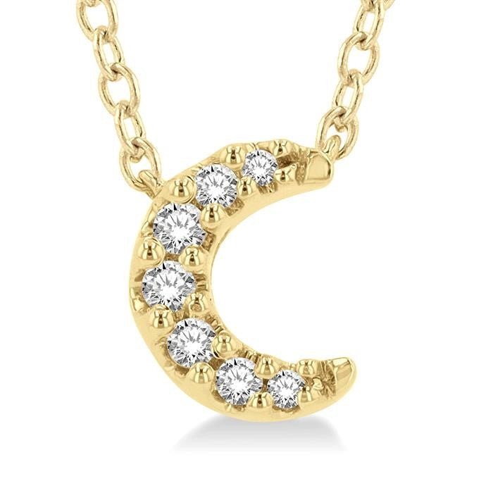 1/20 Ctw Crescent Round Cut Diamond Petite Fashion Pendant With Chain in 14K Yellow Gold